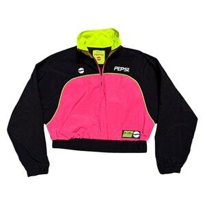 PEPSI x Forever 21 Collab Cropped Windbreaker Bright Retro Jacket Womens Small